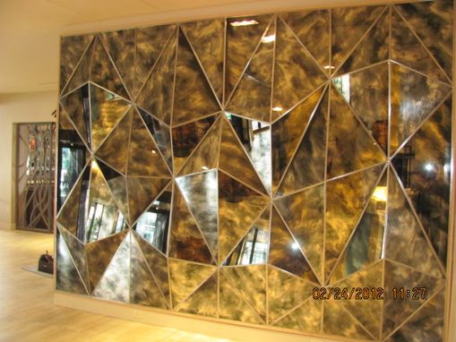 Custom Made Commercial Abstract Mirror Glass Pyramid Wall Art