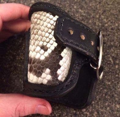 Custom Made Black Biker Style Leather Wrist Cuff With Real Python Inlay