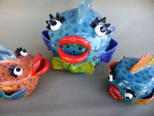 Custom Made Fish Lips Ceramic Tea Set, Tea Pot, Sugar And Creamer With Spoon