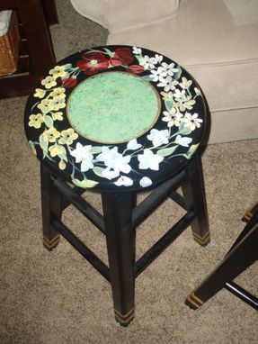 Custom Made Painted Floral Bar Stool - 24 Inches Or 29 Inches