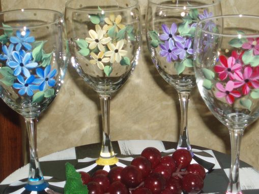 Custom Made Custom Hand Painted Daisy Floral Striped Black And White Glass - Stemware - Any Type Glass