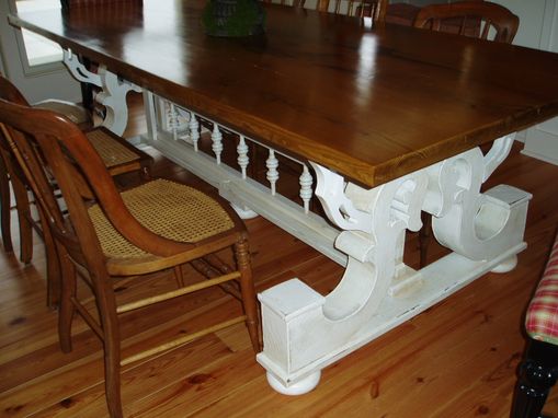 Custom Made Harvest Table Supported By Architectural Corbels