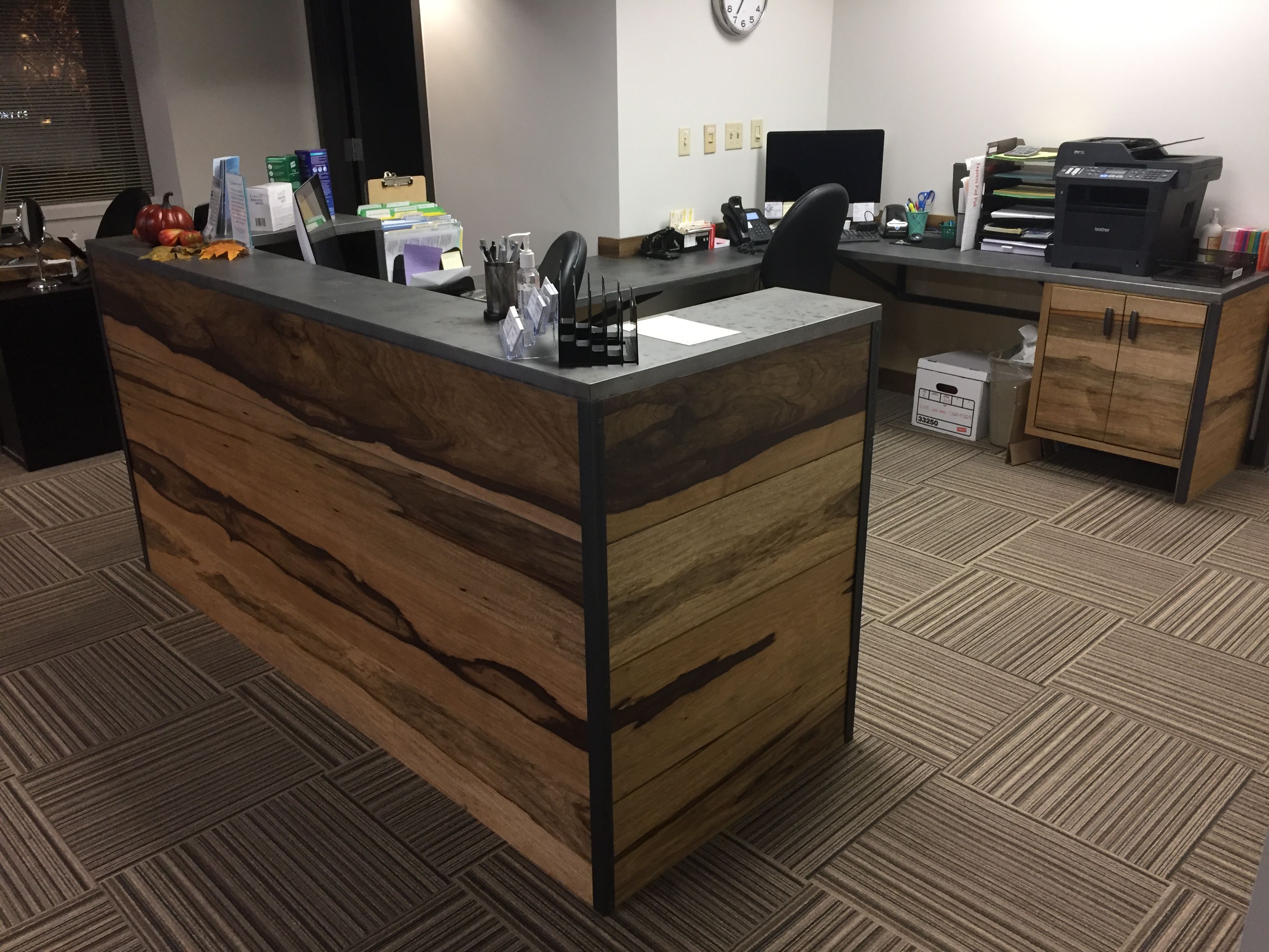 Hand Crafted Black Limba And Distressed Steel Reception Desk by Cooper ...