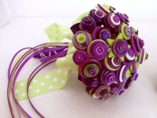 Custom Made Purple And Lime Green Buttons Bridal Bouquet Set