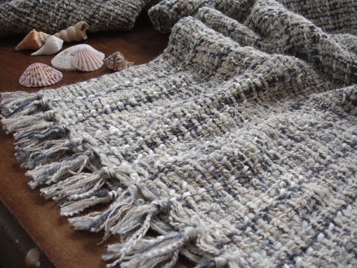 Custom Made Throw Hand Woven Natural Wool Cotton Rustic Cottage Or Beach Living