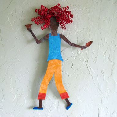 Custom Made Handmade Upcycled Metal Red-Headed Gardener Sculpture