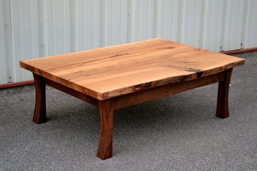 Custom Made Live Edge White Oak Coffee Table With Curved Walnut  Legs