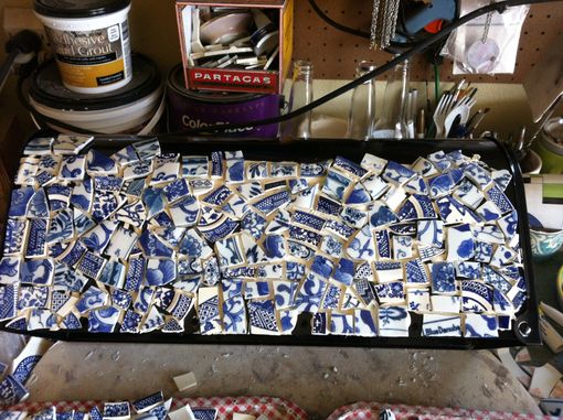 Custom Made Blue Willow Broken China Mosaic Mailbox