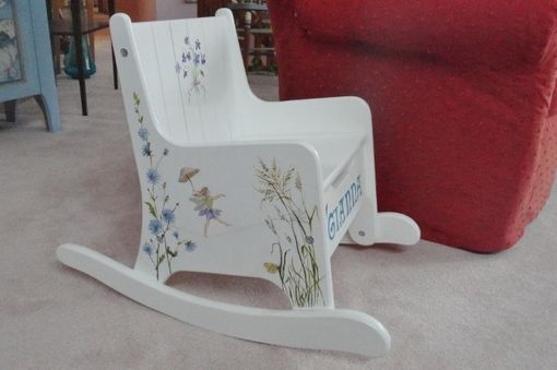 Custom Made Children's Rocking Chair Painted With Flower Fairies, Wild Flowers & Butterflies