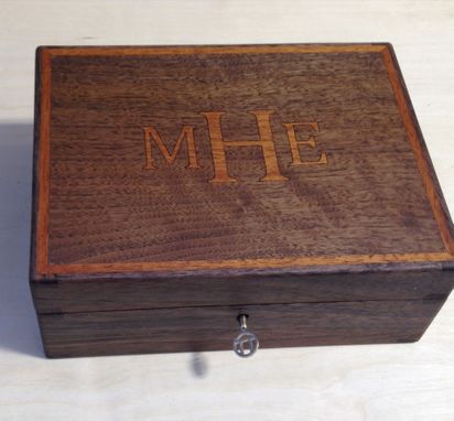 Custom Made Walnut Box With Mahogany Inlaid Monogram
