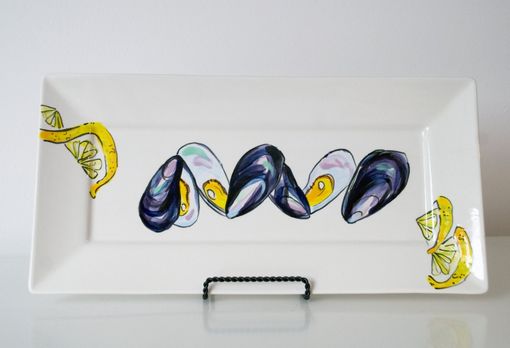 Custom Made Mussels Serving Platter - Angle Rimmed Sushi Tray - Beach House - Hamptons