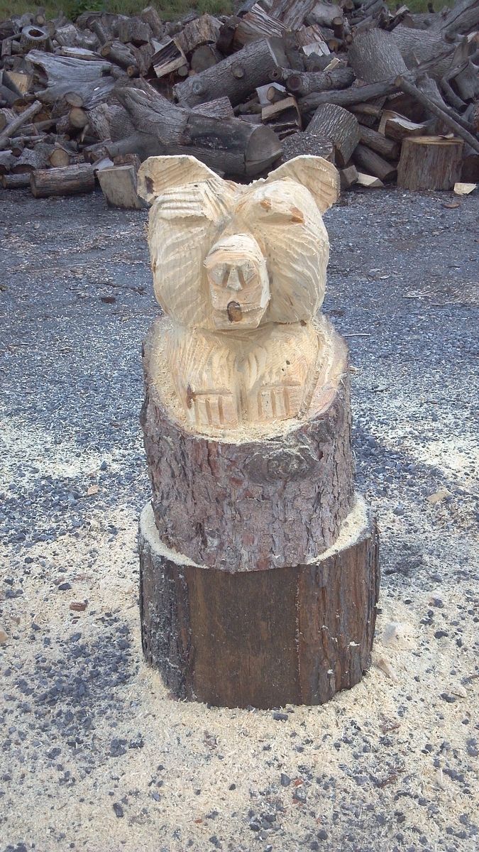 Handmade Extra Large Chainsaw Carved Natural Stump Bear by  