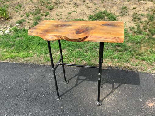 Custom Made Wood And Black Iron Pipe Sofa/End Table - Rustic Industrial Live Edge