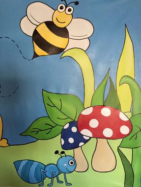 Custom Made Cartoon Garden Mural On Canvas 4.5' Tall By 6'Wide
