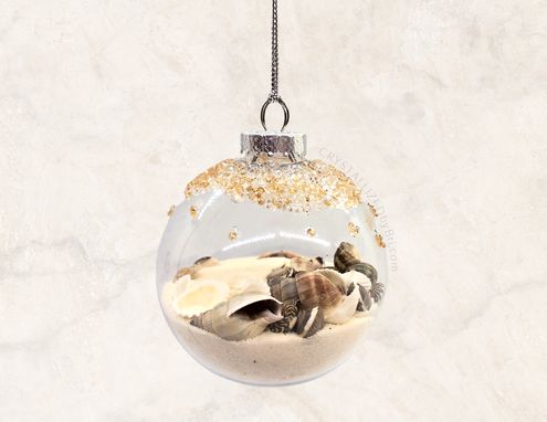 Custom Made Custom Crystallized Beach Christmas Ball Ornament Shells Sand Bling Gold Bedazzled