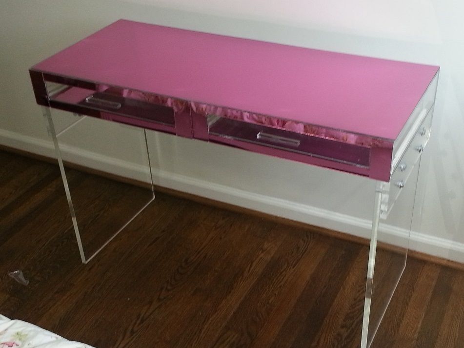Hand Crafted The Lucite Desk; 2 Drawer Vanity ; Clear, Mirrored