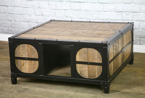Custom Made Vintage Style Coffee Table. Reclaimed Wood And Steel Coffee Table. Rustic Coffee Table With Storage.