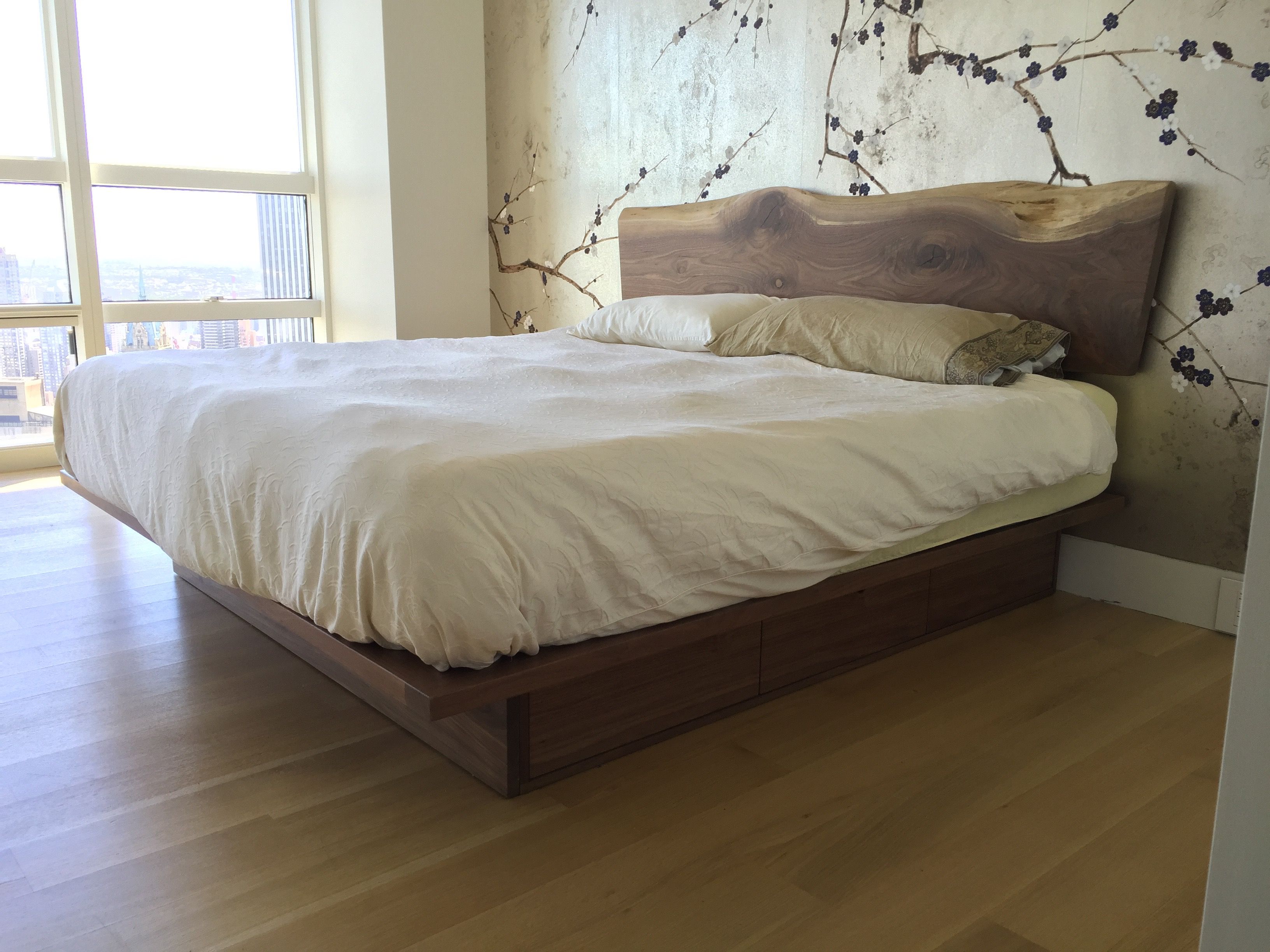 Buy Hand Made Walnut Platform Bed With A Natural Edge Walnut Headboard