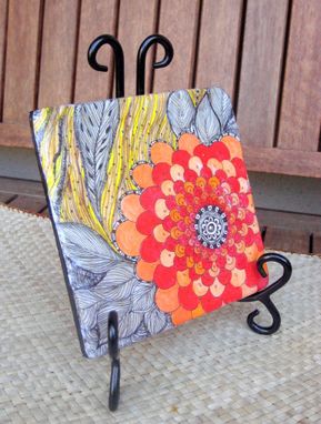 Custom Made Tile Coaster Mothers Day Poppy Design 6x6-Red Orange Black
