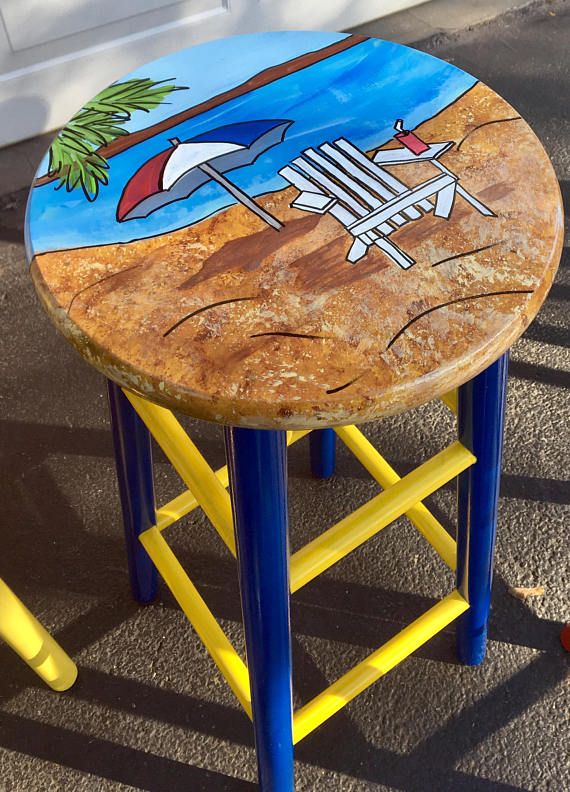 Hand Crafted Whimsical Painted Painted Bar Stool, Nautical Painted