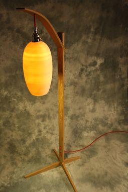 Custom Made Egret Lamp: Oak With Curved Arm / Cotton Cord / East Fork Pottery Shade / Japanese Joinery Assembly