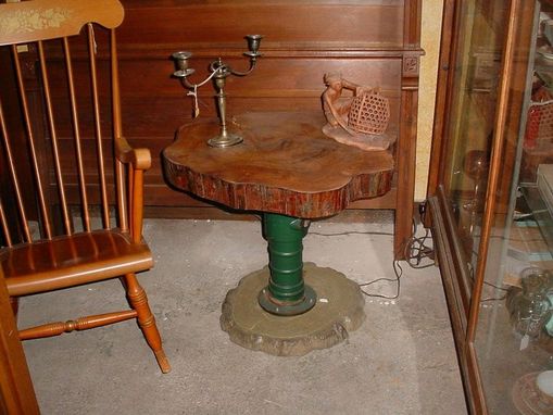 Custom Made Tree Trunk Slab Table W/Metal Pedestal Vintage