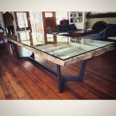 Custom Made Reclaimed Wood And Glass Table