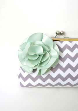 Custom Made Gray And Mint Green Clutch Purse With Flowers
