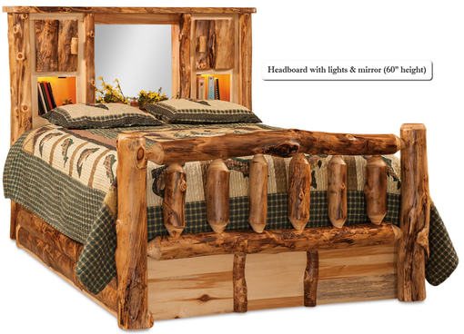 Custom Made American Made Rustic Pine Log Bed With Bookcase Headboard And Spindle Footboard
