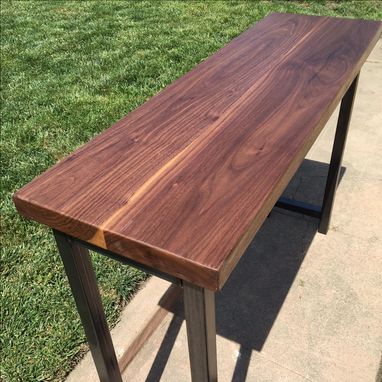 Custom Made Solid Walnut Console Table With Hand-Forged Metal Legs