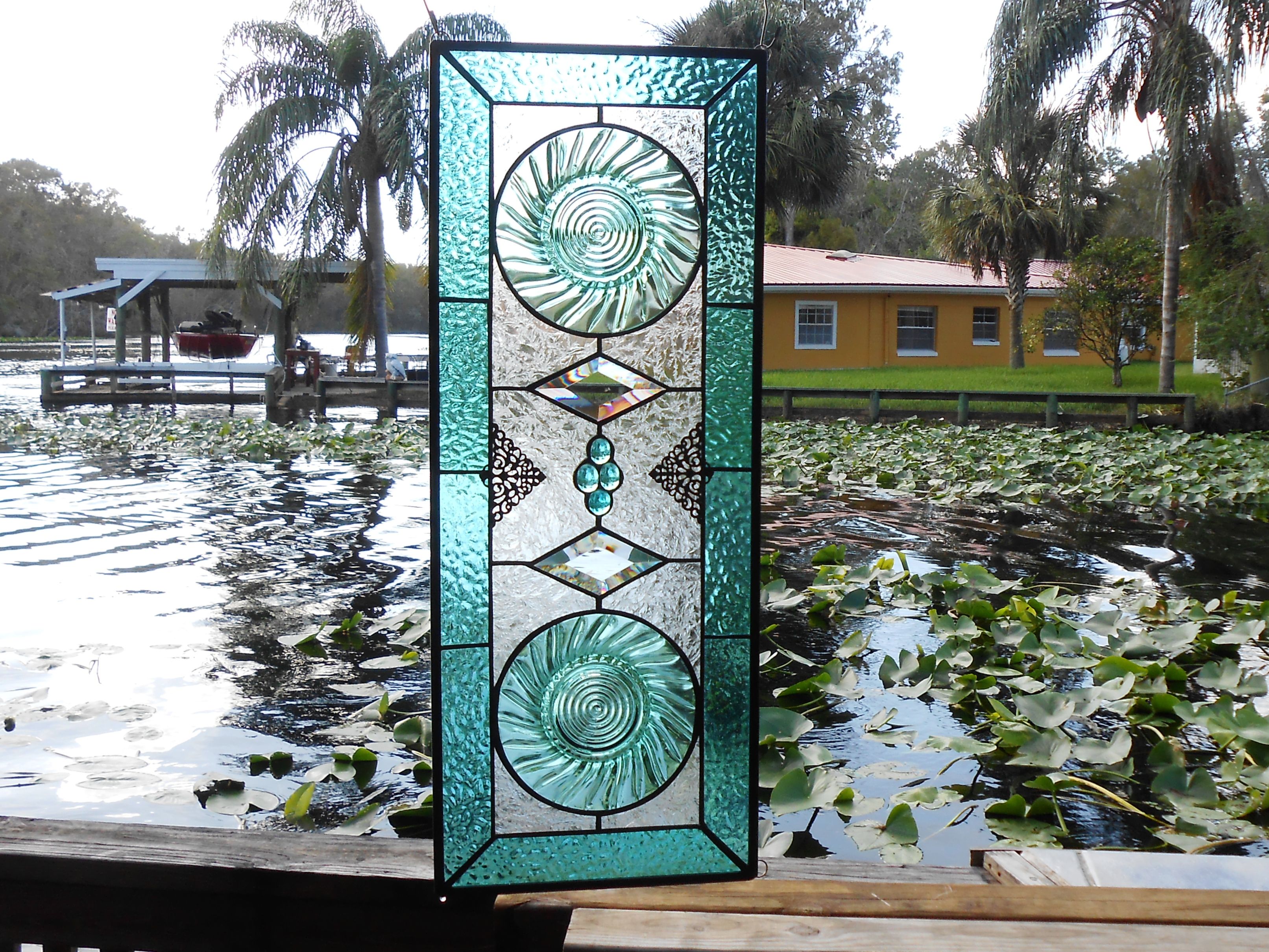 Hand Crafted Stained Glass Transom Window, Antique