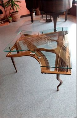Custom Made Repurposed Piano Harp Table With Custom Glass