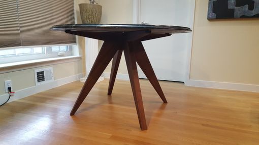 Custom Made Black Walnut Modern Table Base For 48 Inch Marble Tabletop