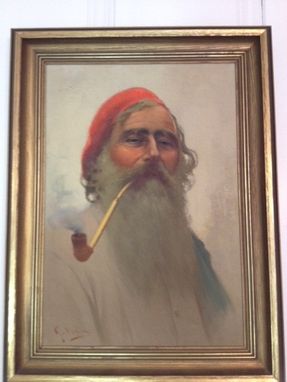 Custom Made Vintage Fine Art Painting Giuliano Deluca In Oil Man With Pipe