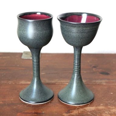 Custom Made 2 Iron Purple Wine Glasses Goblets Chalices Wheel Thrown Stoneware Ceramic Pottery By Gemfox Sra Usa