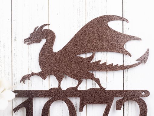 Custom Made Metal House Number Sign, Dragon - Copper Vein Shown