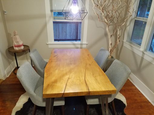 Custom Made Live Edge Torrey Pine And Steel Dining Table