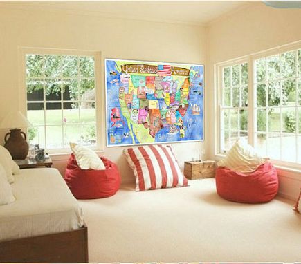 Custom Made Children's Illustrated Watercolor Art United States Royal Blue Map