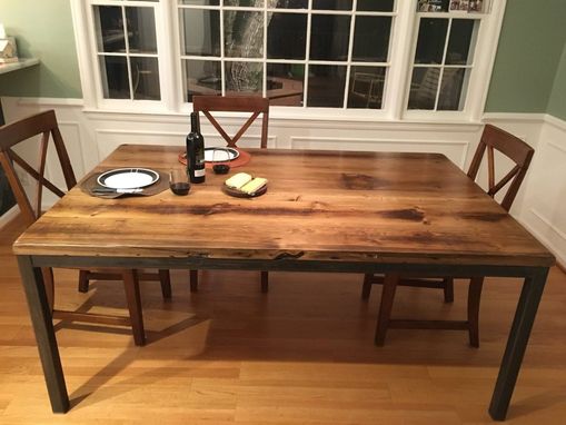 Custom Made Simple And Elegant Reclaimed Pine And Steel Frame Dinning Table.
