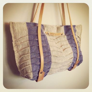 Custom Made Organic Textured European Linen Tote/Vegetable Tanned Leather Trim