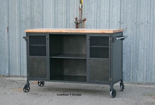 Custom Made Vintage Industrial Bar Cart / Kitchen Island. Mid Century , Reclaimed Wood Avail. Liquor Cabinet.