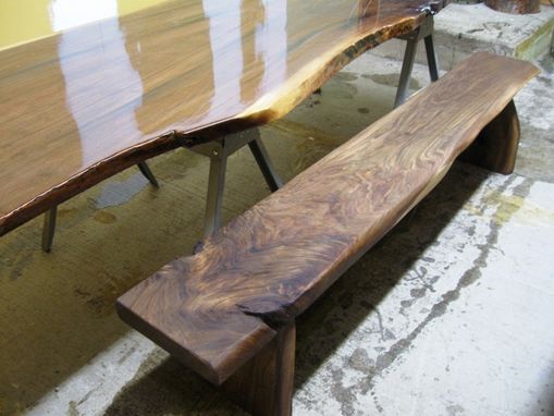 Custom Made Black Walnut Slab Table And Benches