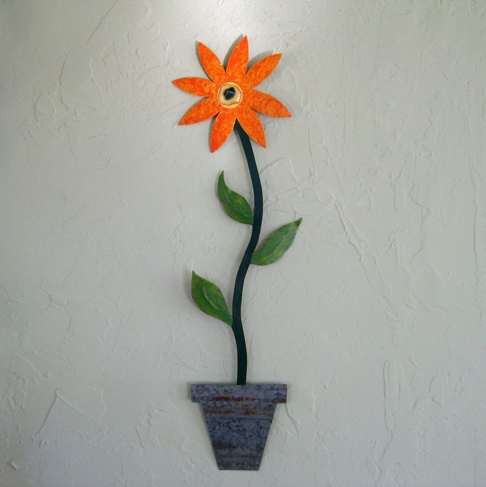 Hand Made Handmade Upcycled Metal Tall Flower Wall Art Sculpture by