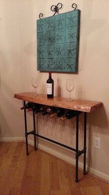 Custom Made Live Edge Cherry Wood Slab Wine Rack Table