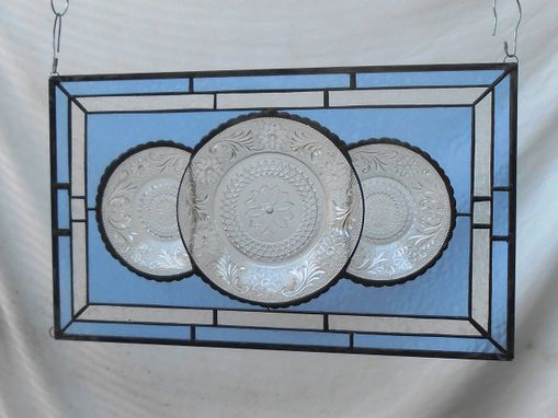 Custom Made Vintage Look Traditional Stained Glass Transom Window, Tiara Sandwich Glass Plate Panel