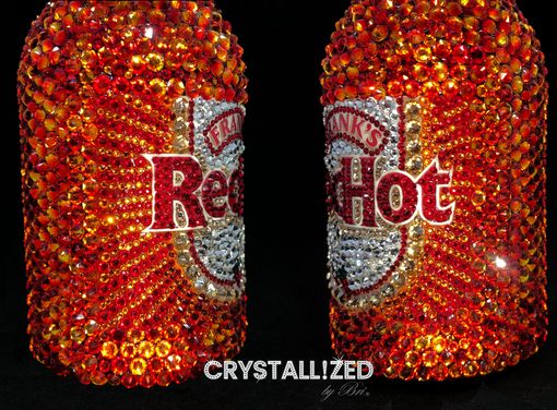 Custom Made Crystallized Frank's Red Hot Bottle Condiment Hot Wings Kitchen Bling European Crystals Bedazzled