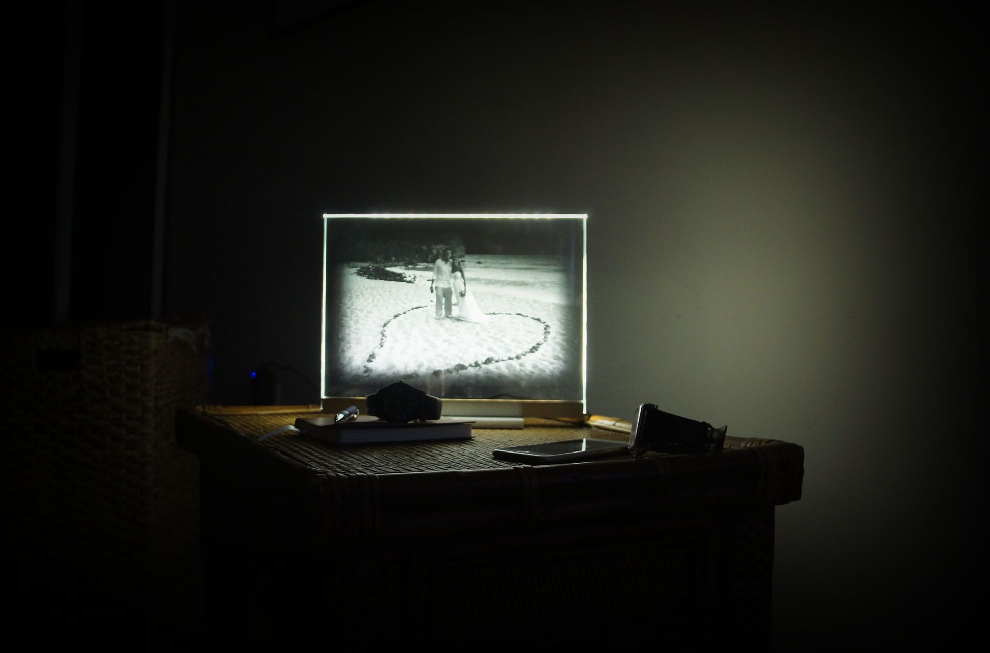 Custom Wedding Portrait Etched Glass Night Light / Led Display by Glassarium