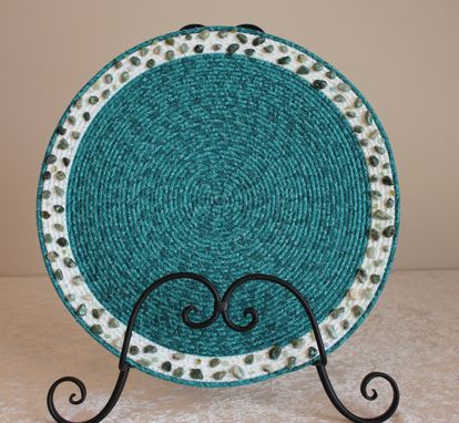 Custom Made Table Center Piece - Table Topper - Fabric Art - Fabric Wrapped Clothesline. Pebble Accent