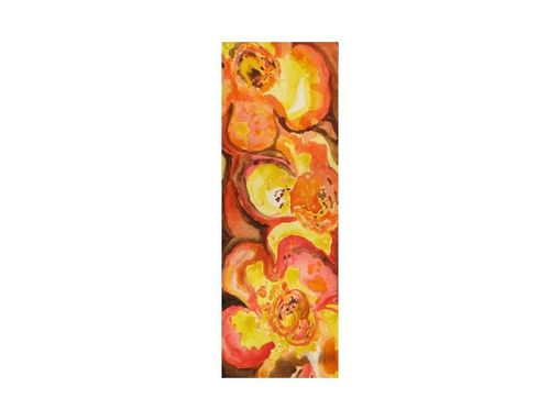 Custom Made Flower Painting Original Abstract Fall Colors -8"X24" Orange Yellow Brown Organic Flowers