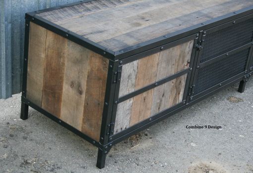 Custom Made Rustic Industrial Media Console, Tv Stand (Or Buffet). Vintage Credenza, Steel/Reclaimed Wood.